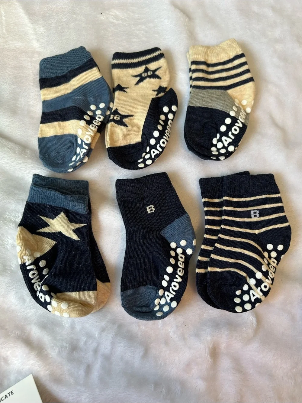 Aroveea 12 Pairs Baby Socks 6-12 Months Non-Slip Grip Cotton Assorted
